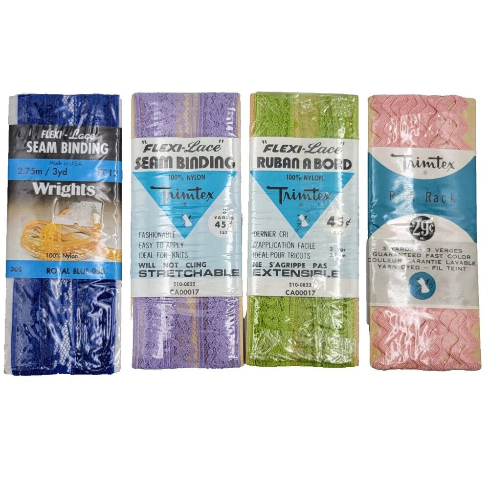 Seam Binding Lace Rick Rack Trimtex Wrights Blue Purple Green Pink Vintage New I